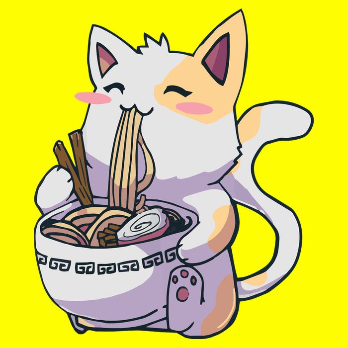 Anime Cat Eating Ramen 11oz C Handle Ceramic Mug