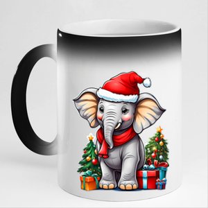 Aesthetic Christmas Elephant Santa Hat Xmas Tree Custom 11oz Black Color Changing Mug