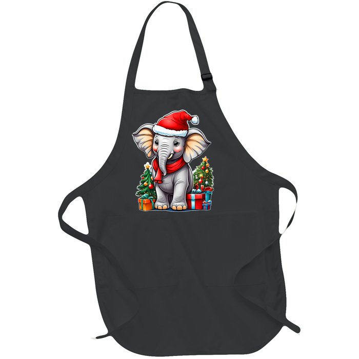 Aesthetic Christmas Elephant Santa Hat Xmas Tree Custom Full-Length Apron With Pockets