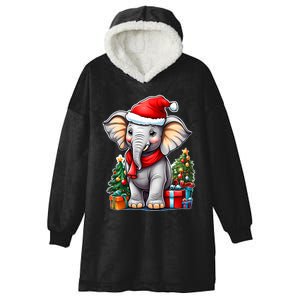 Aesthetic Christmas Elephant Santa Hat Xmas Tree Custom Hooded Wearable Blanket