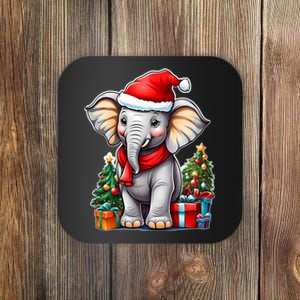 Aesthetic Christmas Elephant Santa Hat Xmas Tree Custom Coaster