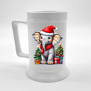 Aesthetic Christmas Elephant Santa Hat Xmas Tree Custom Beer Stein