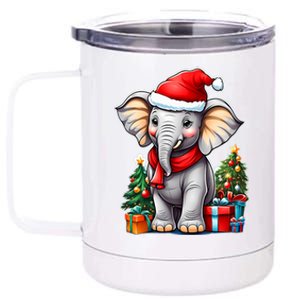 Aesthetic Christmas Elephant Santa Hat Xmas Tree Custom 12 oz Stainless Steel Tumbler Cup