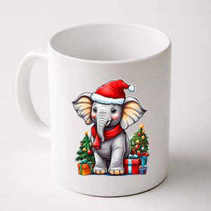 Aesthetic Christmas Elephant Santa Hat Xmas Tree Custom Coffee Mug