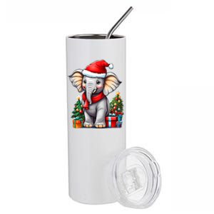 Aesthetic Christmas Elephant Santa Hat Xmas Tree Custom Stainless Steel Tumbler