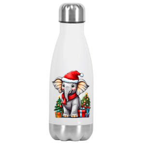 Aesthetic Christmas Elephant Santa Hat Xmas Tree Custom Stainless Steel Insulated Water Bottle