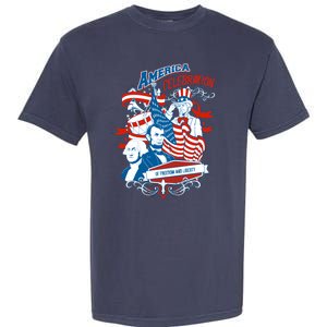 America Celebration Freedom Liberty Lincoln Washington Garment-Dyed Heavyweight T-Shirt