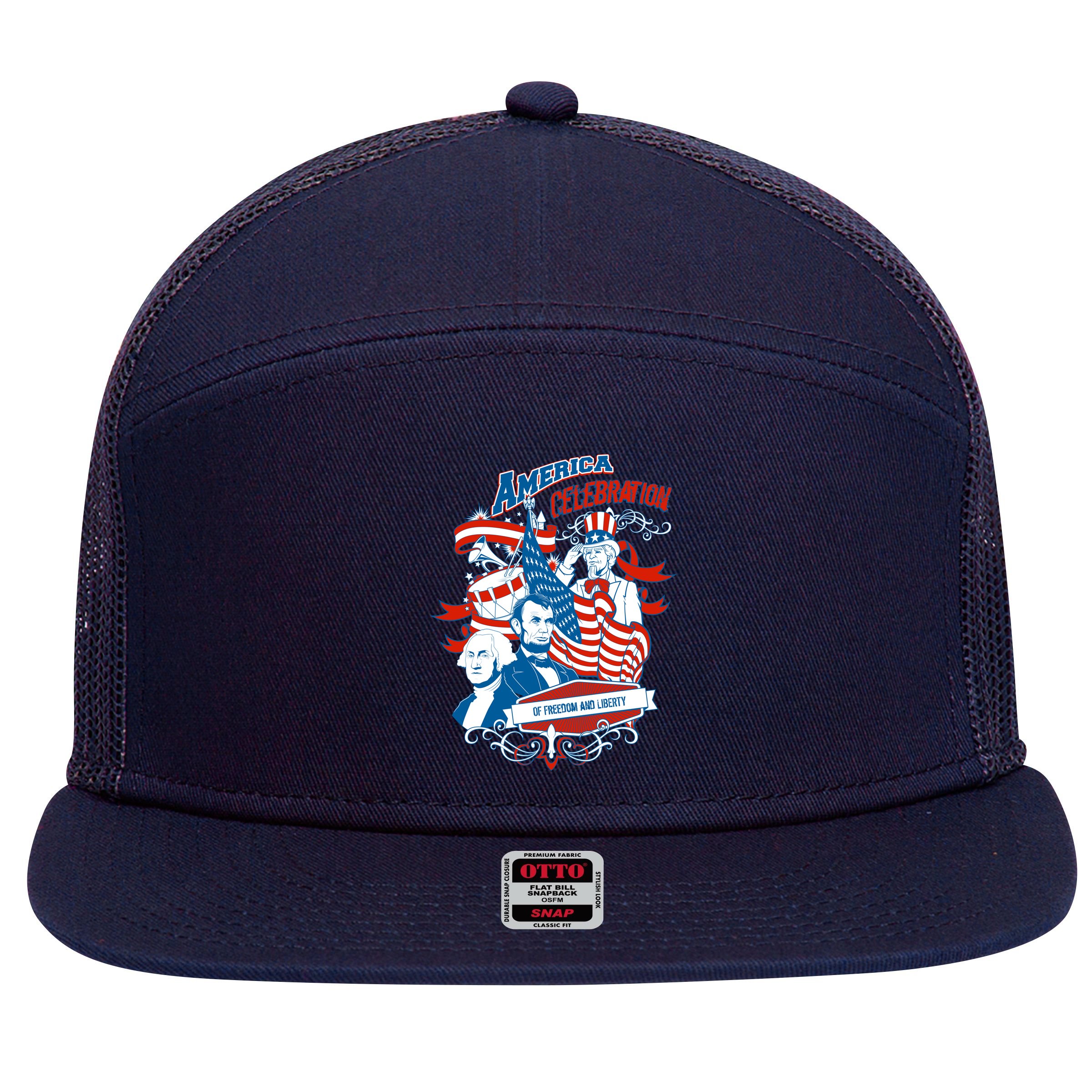 America Celebration Freedom Liberty Lincoln Washington 7 Panel Mesh Trucker Snapback Hat