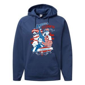 America Celebration Freedom Liberty Lincoln Washington Performance Fleece Hoodie