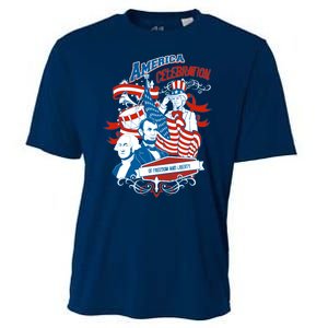 America Celebration Freedom Liberty Lincoln Washington Cooling Performance Crew T-Shirt