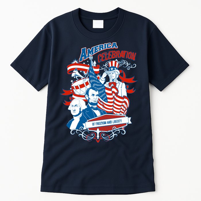 America Celebration Freedom Liberty Lincoln Washington Tall T-Shirt