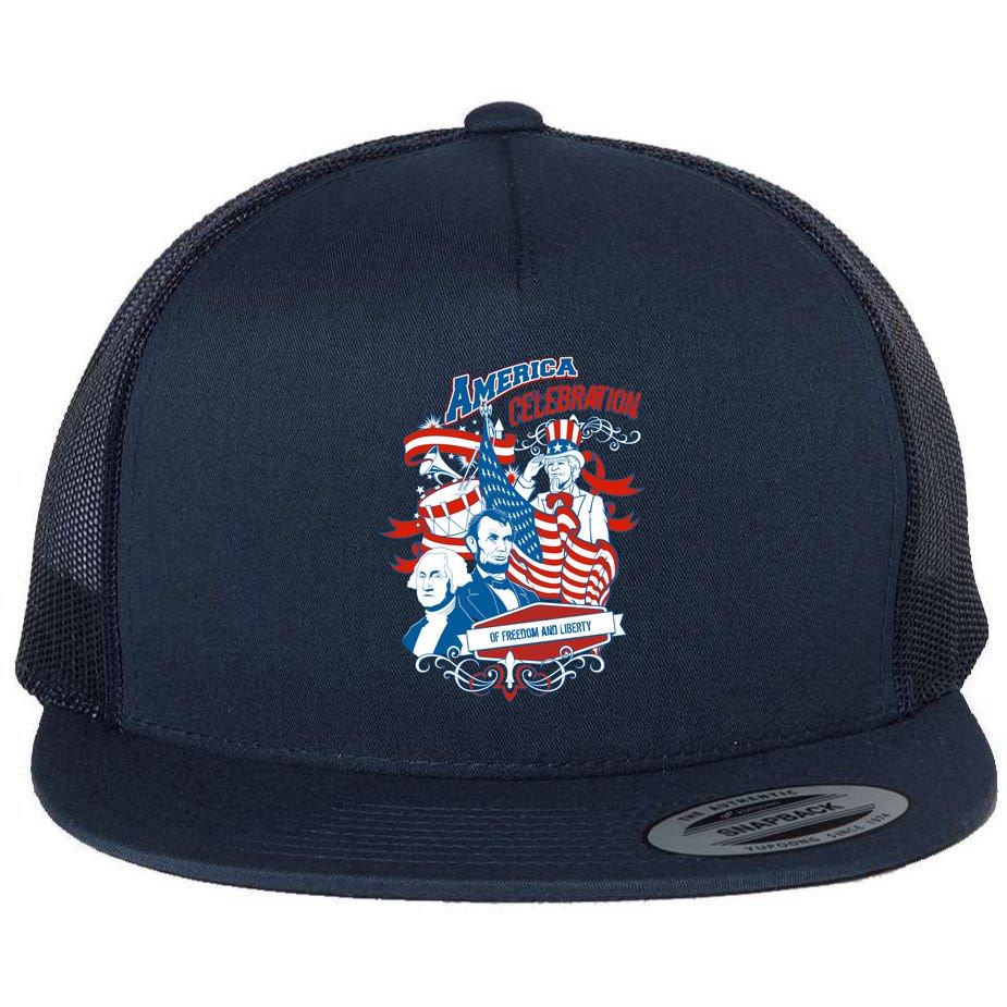 America Celebration Freedom Liberty Lincoln Washington Flat Bill Trucker Hat