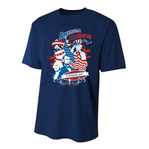 America Celebration Freedom Liberty Lincoln Washington Performance Sprint T-Shirt