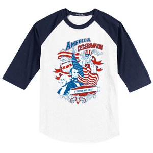 America Celebration Freedom Liberty Lincoln Washington Baseball Sleeve Shirt