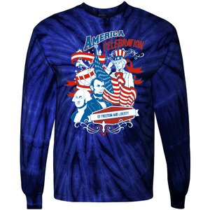 America Celebration Freedom Liberty Lincoln Washington Tie-Dye Long Sleeve Shirt