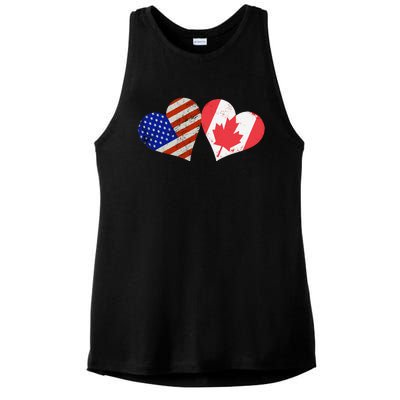 American & Canadian Flags Heart Shaped Vintage Us Eh Ladies PosiCharge Tri-Blend Wicking Tank