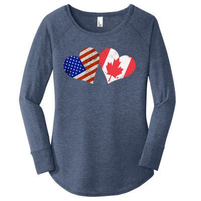 American & Canadian Flags Heart Shaped Vintage Us Eh Women's Perfect Tri Tunic Long Sleeve Shirt