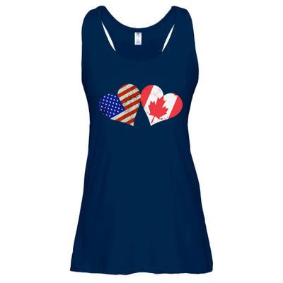 American & Canadian Flags Heart Shaped Vintage Us Eh Ladies Essential Flowy Tank