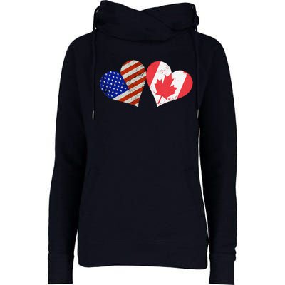 American & Canadian Flags Heart Shaped Vintage Us Eh Womens Funnel Neck Pullover Hood