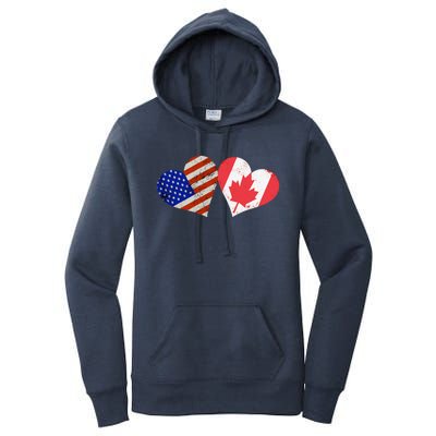 American & Canadian Flags Heart Shaped Vintage Us Eh Women's Pullover Hoodie