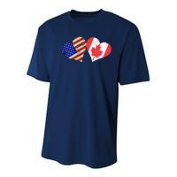 American & Canadian Flags Heart Shaped Vintage Us Eh Youth Performance Sprint T-Shirt