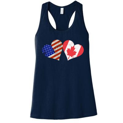 American & Canadian Flags Heart Shaped Vintage Us Eh Women's Racerback Tank