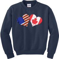 American & Canadian Flags Heart Shaped Vintage Us Eh Kids Sweatshirt