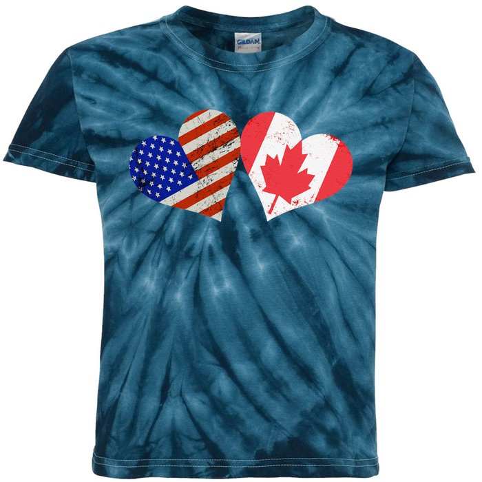 American & Canadian Flags Heart Shaped Vintage Us Eh Kids Tie-Dye T-Shirt