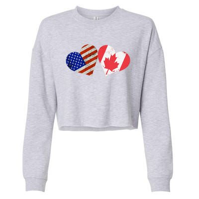 American & Canadian Flags Heart Shaped Vintage Us Eh Cropped Pullover Crew