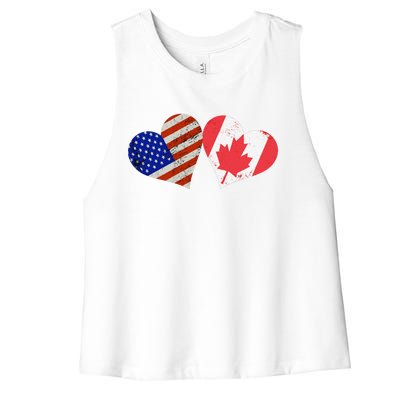 American & Canadian Flags Heart Shaped Vintage Us Eh Women's Racerback Cropped Tank