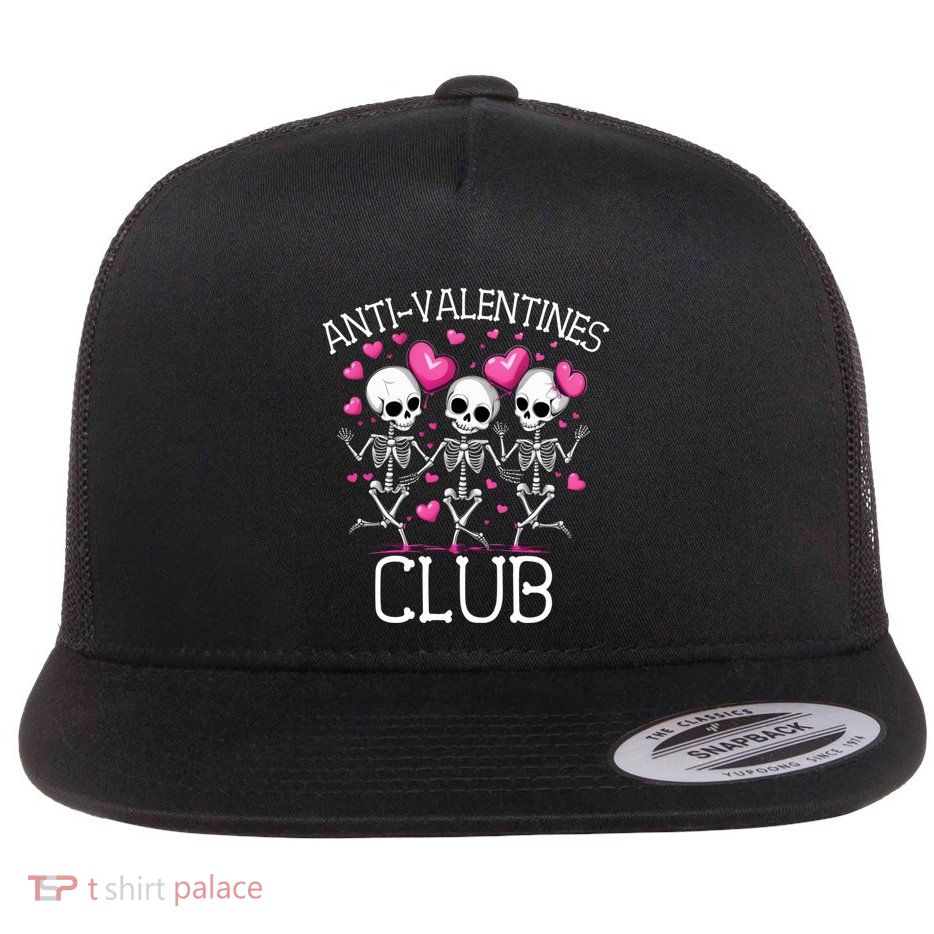 Antivalentines Club Funny Skeletons Dancing Gift Flat Bill Trucker Hat