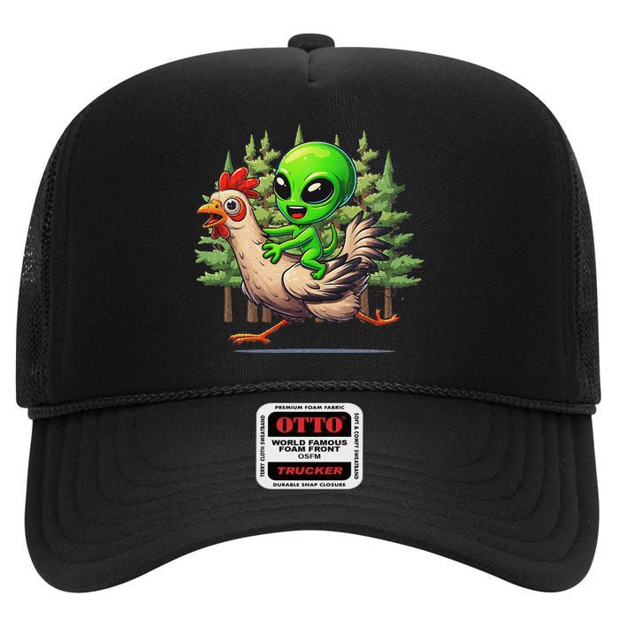 Alien Chicken Funny Rooster Animal Lovers High Crown Mesh Back Trucker Hat