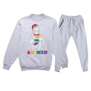 Ah  Christmas Funny LGBTQ Pride XMas Jesus Gay Christian Premium Crewneck Sweatsuit Set