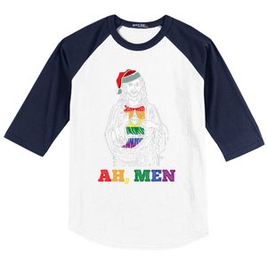 Ah  Christmas Funny LGBTQ Pride XMas Jesus Gay Christian Baseball Sleeve Shirt