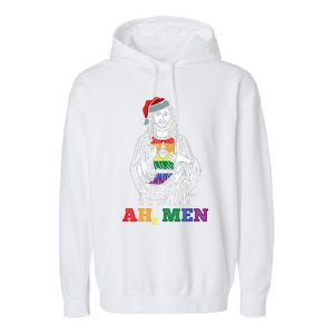 Ah  Christmas Funny LGBTQ Pride XMas Jesus Gay Christian Garment-Dyed Fleece Hoodie