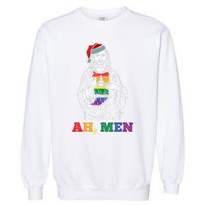 Ah  Christmas Funny LGBTQ Pride XMas Jesus Gay Christian Garment-Dyed Sweatshirt