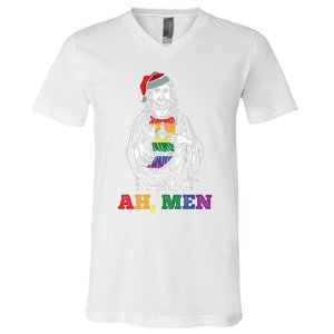 Ah  Christmas Funny LGBTQ Pride XMas Jesus Gay Christian V-Neck T-Shirt