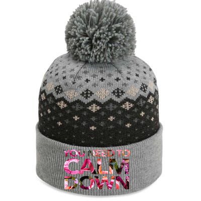 Aoty Classic Fit Crew Neck Calm Down Adult White The Baniff Cuffed Pom Beanie