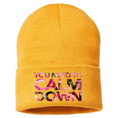 Aoty Classic Fit Crew Neck Calm Down Adult White Sustainable Knit Beanie