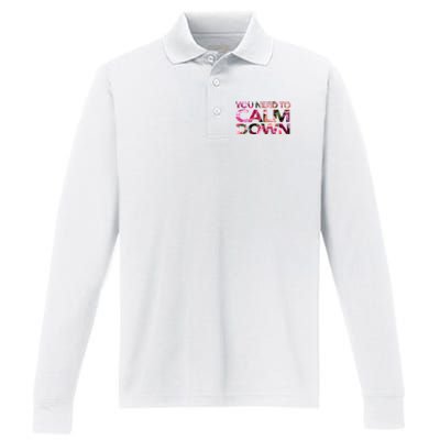 Aoty Classic Fit Crew Neck Calm Down Adult White Performance Long Sleeve Polo