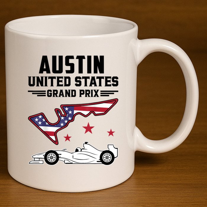 Austin Circuit Formula Racing Car United States Prix 11oz C Handle Ceramic Mug