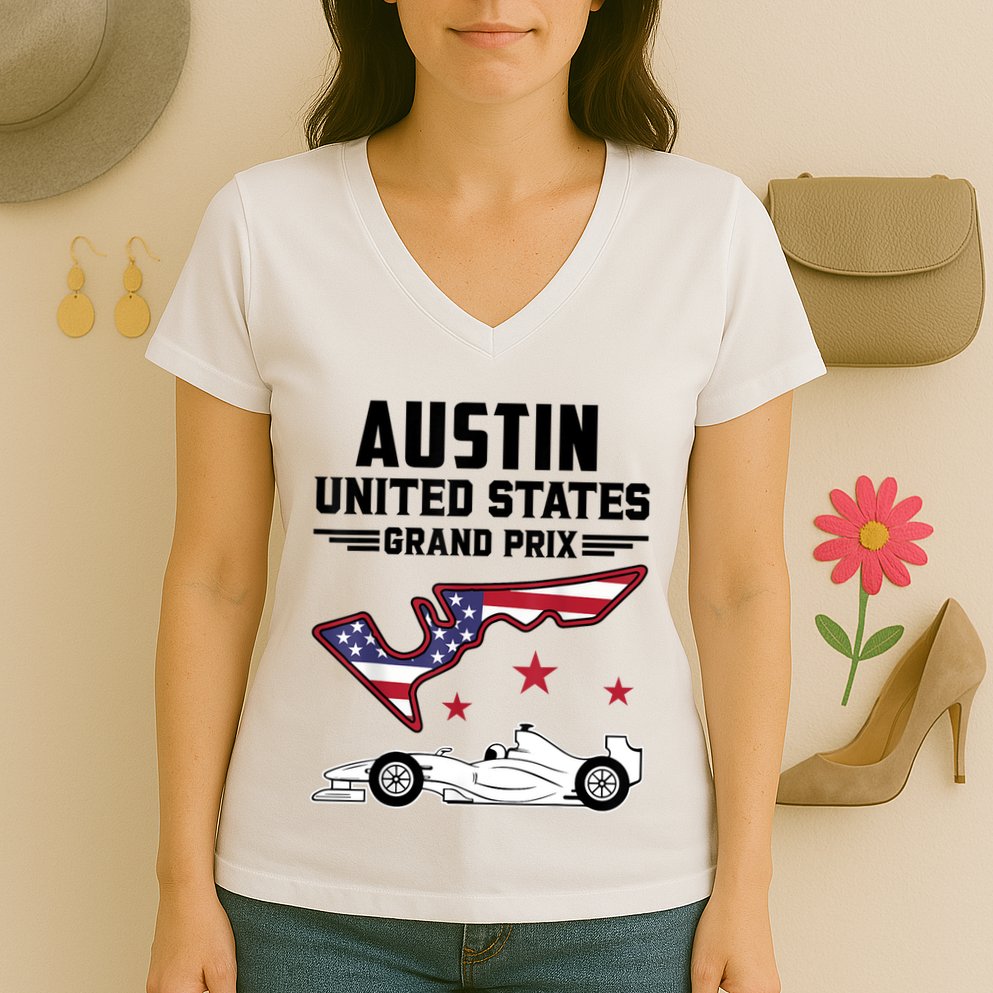 Austin Circuit Formula Racing Car United States Prix Women's V-Neck T-Shirt