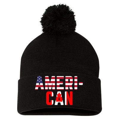 American Canadian Flag America Canada Patriotic Pom Pom 12in Knit Beanie