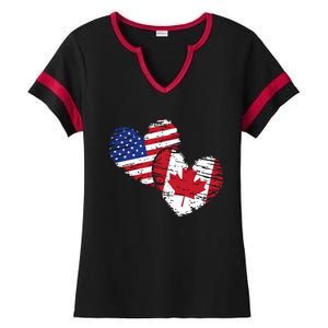 American Canadian Flag Heart Valentines Day Gift Canada Ladies Halftime Notch Neck Tee