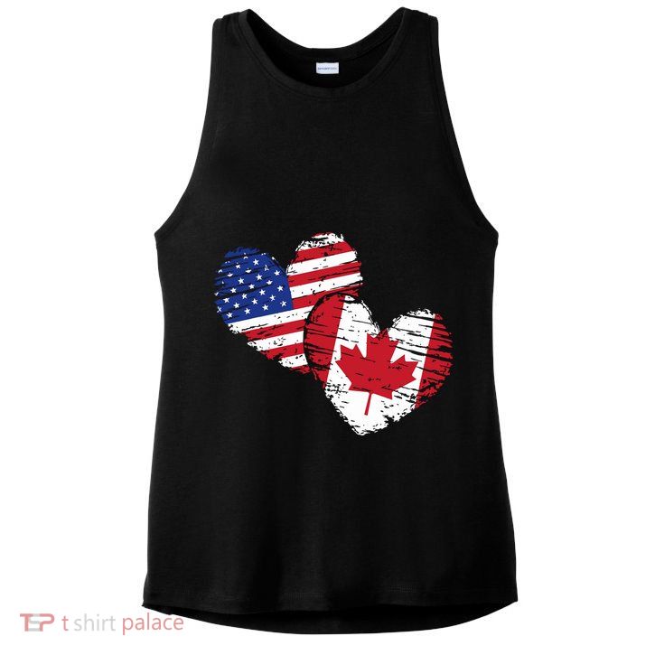 American Canadian Flag Heart Valentines Day Gift Canada Ladies PosiCharge Tri-Blend Wicking Tank