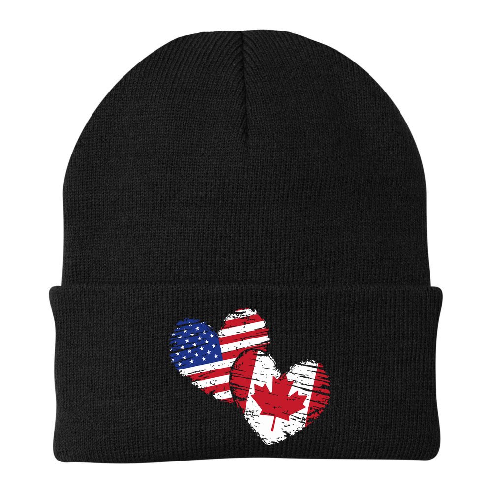 American Canadian Flag Heart Valentines Day Gift Canada Beanie