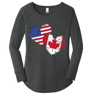 American Canadian Flag Heart Valentines Day Gift Canada Women's Perfect Tri Tunic Long Sleeve Shirt