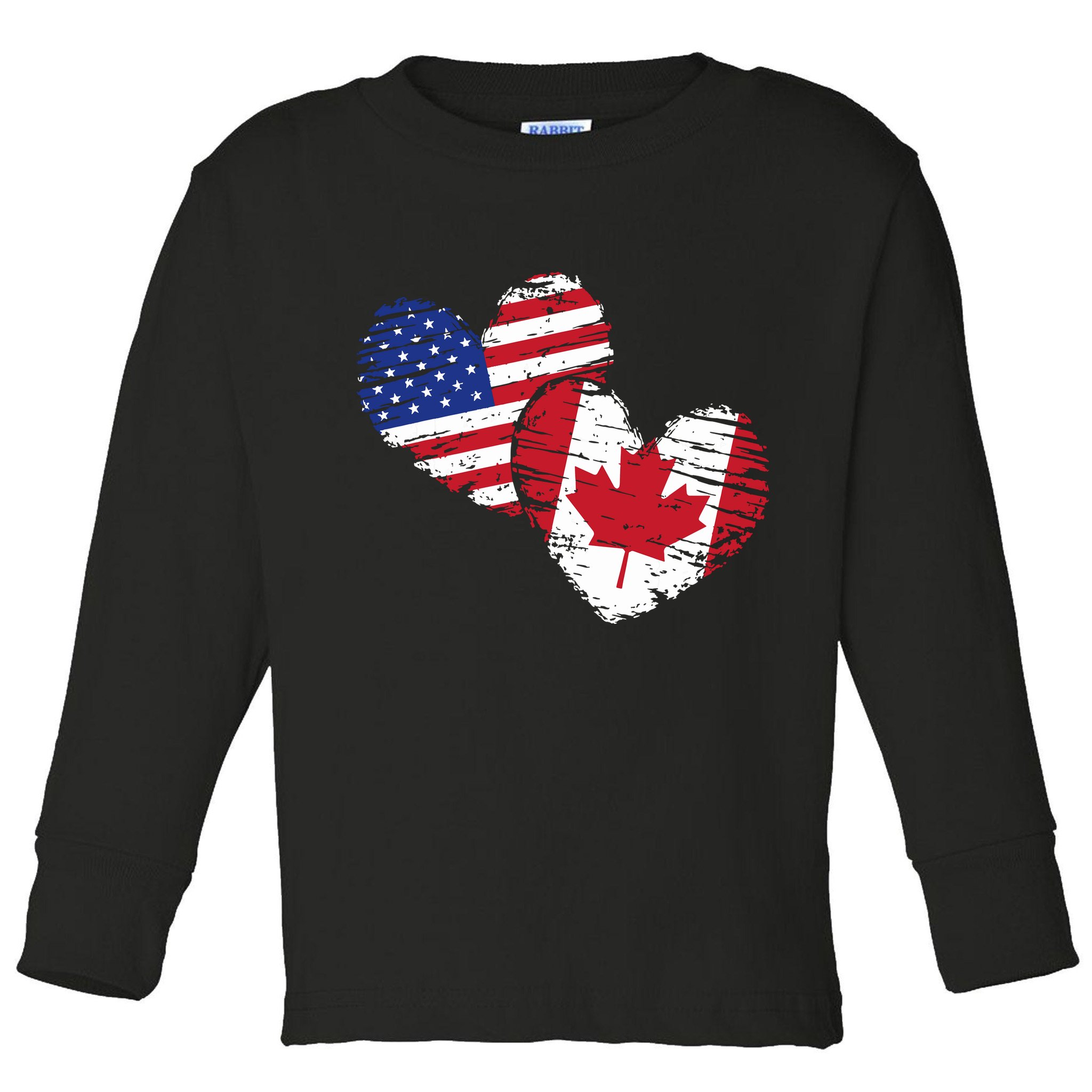 American Canadian Flag Heart Valentines Day Gift Canada Toddler Long Sleeve Shirt