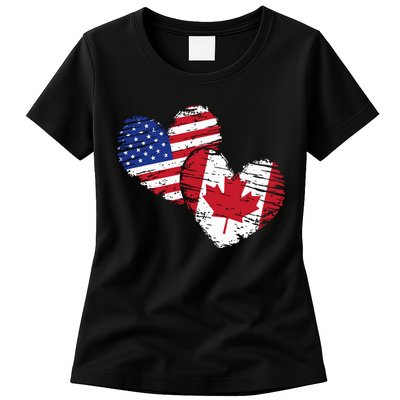 American Canadian Flag Heart Valentines Day Gift Canada Womens T-Shirt