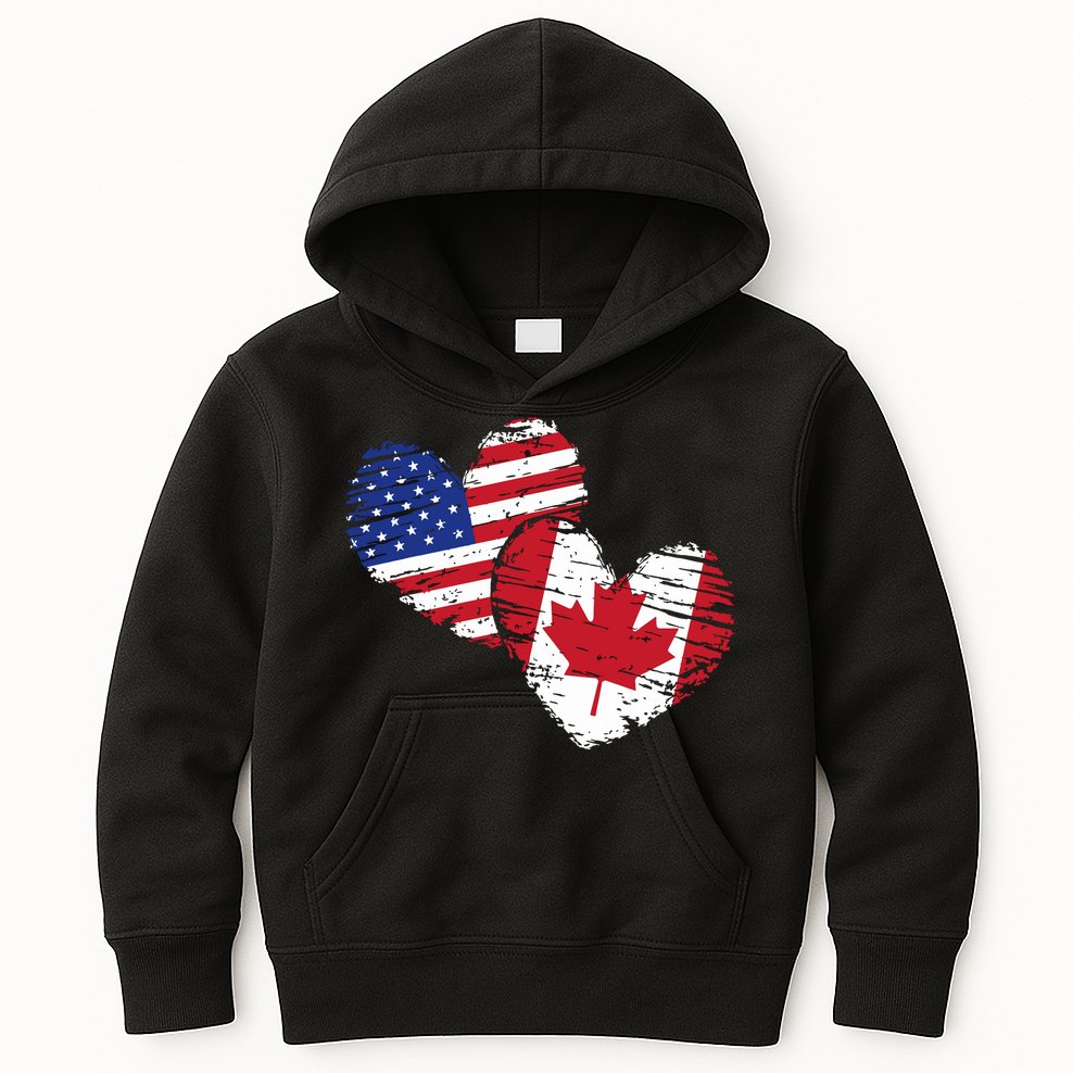 American Canadian Flag Heart Valentines Day Gift Canada Kids Hoodie
